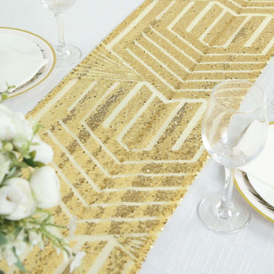 Sequin Table Runner 12"x108" Gold - Diamond Glitz Design Perfect for Glamorous Events