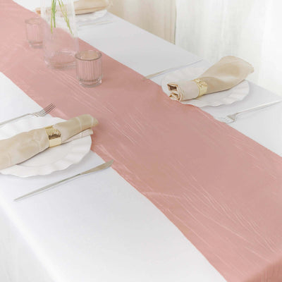 Taffeta Table Runner 12"x108" Dusty Rose - Accordion Crinkle Table Linen