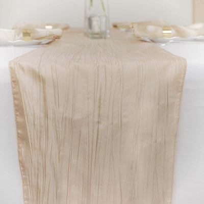 Taffeta Table Runner 12"x108" Beige - Accordion Crinkle Table Linen