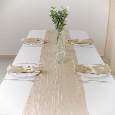 Taffeta Table Runner 12"x108" Beige - Accordion Crinkle Table Linen