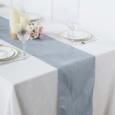 Taffeta Table Runner 12"x108" Dusty Blue - Accordion Crinkle Table Linen