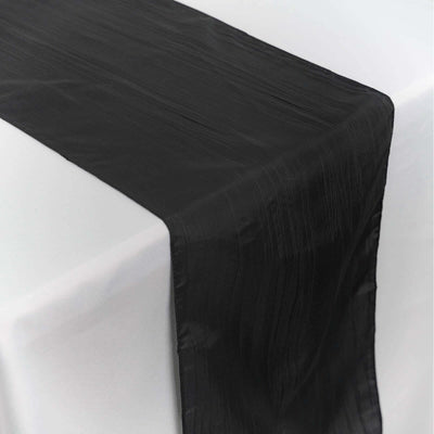Taffeta Table Runner 12"x108" Black - Accordion Crinkle Table Linen for Stylish Events