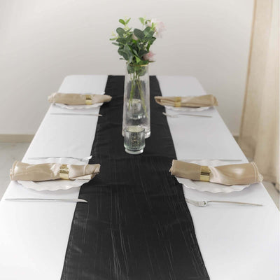 Taffeta Table Runner 12"x108" Black - Accordion Crinkle Table Linen for Stylish Events