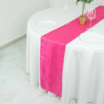 Taffeta Table Runner 12"x108" Fuchsia - Accordion Crinkle Table Linen