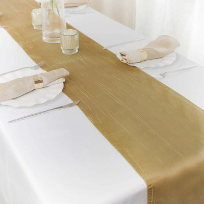 Taffeta Table Runner 12"x108" Gold - Accordion Crinkle Table Linen for Stylish Events