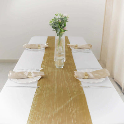 Taffeta Table Runner 12"x108" Gold - Accordion Crinkle Table Linen for Stylish Events