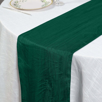 Taffeta Table Runner 12"x108" Hunter Emerald Green - Accordion Crinkle Table Linen