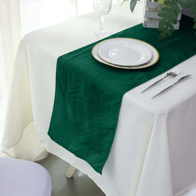 Taffeta Table Runner 12"x108" Hunter Emerald Green - Accordion Crinkle Table Linen