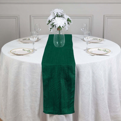 Taffeta Table Runner 12"x108" Hunter Emerald Green - Accordion Crinkle Table Linen