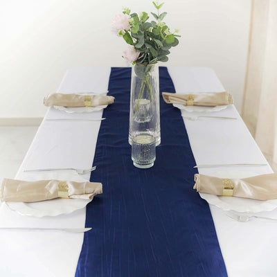 Taffeta Table Runner 12"x108" Navy Blue - Accordion Crinkle Table Linen