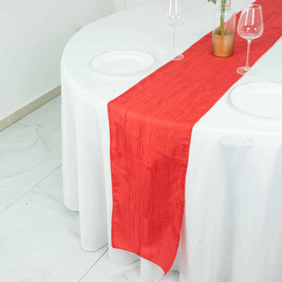 Taffeta Table Runner 12"x108" Red - Accordion Crinkle Table Linen