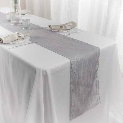 Taffeta Table Runner 12"x108" Silver - Accordion Crinkle Table Linen