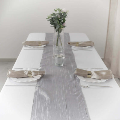 Taffeta Table Runner 12"x108" Silver - Accordion Crinkle Table Linen