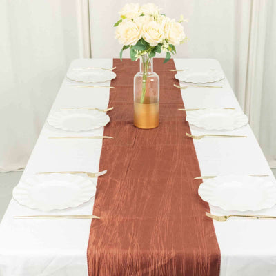 Taffeta Table Runner 12"x108" Terracotta (Rust) - Accordion Crinkle Table Linen
