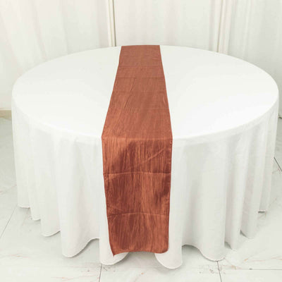 Taffeta Table Runner 12"x108" Terracotta (Rust) - Accordion Crinkle Table Linen