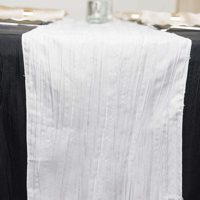 Taffeta Table Runner 12"x108" White - Accordion Crinkle Table Linen for Stylish Events