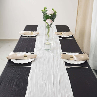 Taffeta Table Runner 12"x108" White - Accordion Crinkle Table Linen for Stylish Events