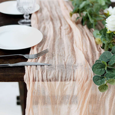 Gauze Cheesecloth Table Runner 10ft Blush - Rustic Boho Table Linen