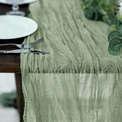 Gauze Cheesecloth Table Runner 10ft Dusty Sage Green - Rustic Boho Table Linen