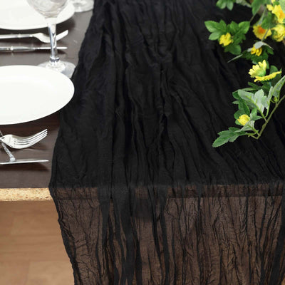 Gauze Cheesecloth Table Runner 10ft Black - Soft & Rustic Boho Table Linen