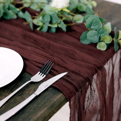 Gauze Cheesecloth Table Runner 10ft Burgundy - Rustic Boho Table Linen
