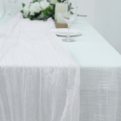 Gauze Cheesecloth Table Runner 10ft White - Soft & Rustic Boho Table Linen for Banquets and Dinners