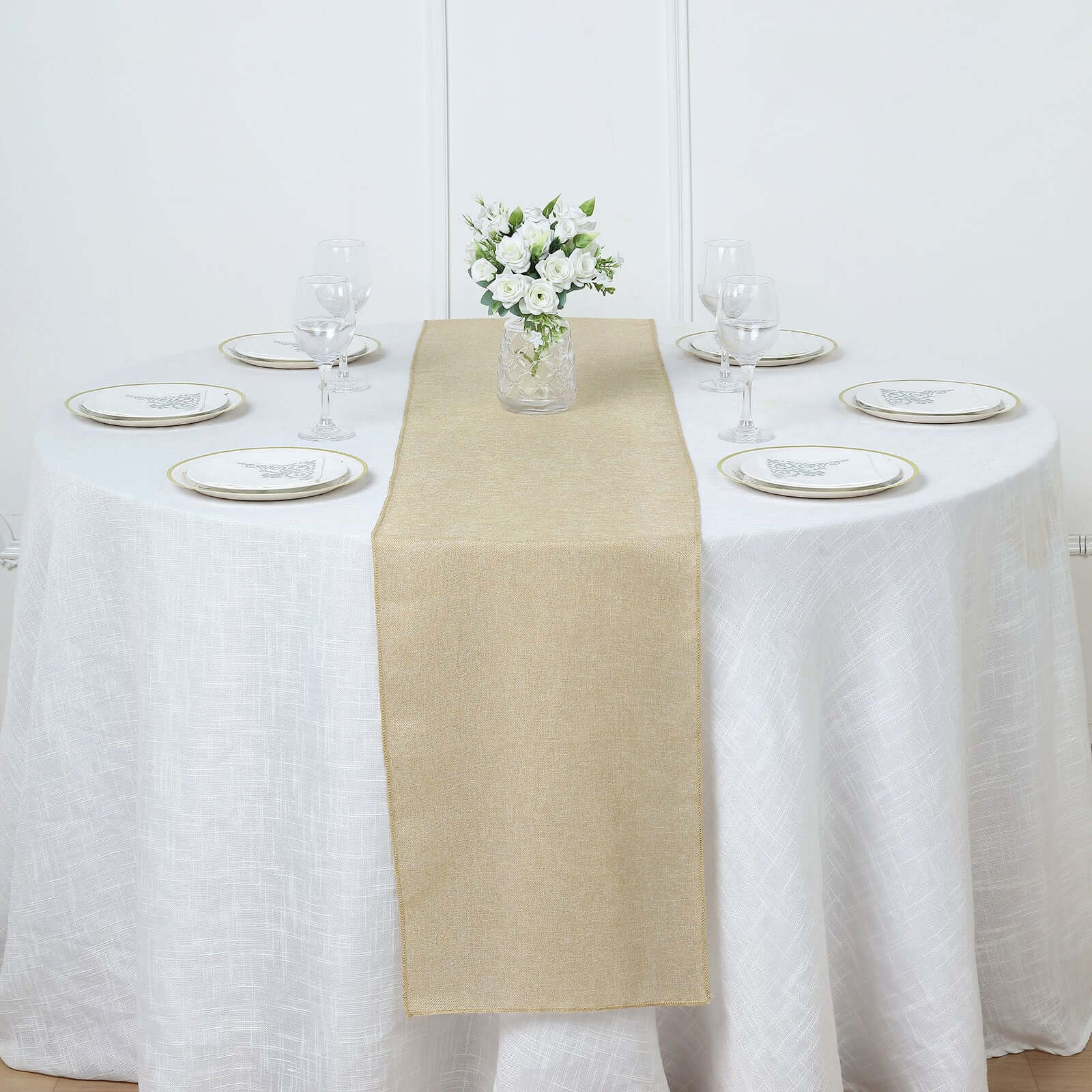 14x108 Rustic Faux Jute Linen Table Runner | eFavormart.com