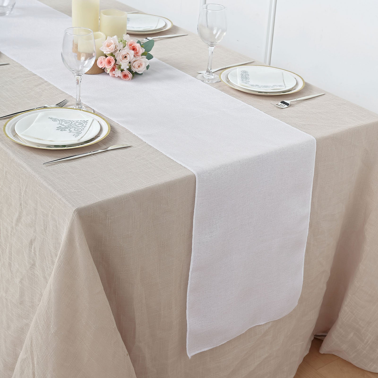 14x108 White Rustic Faux Jute Table Runner | eFavormart.com