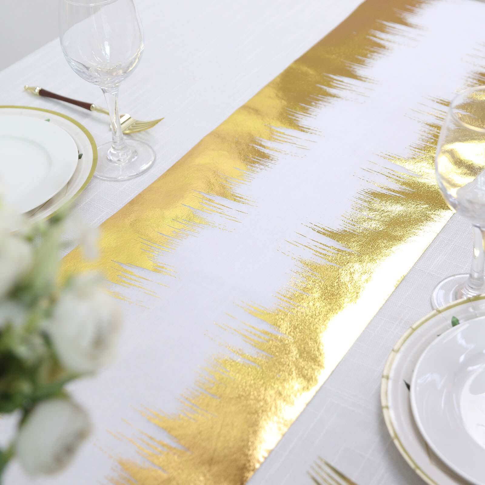 Gold White Icicle Print Table Runner | eFavormart.com