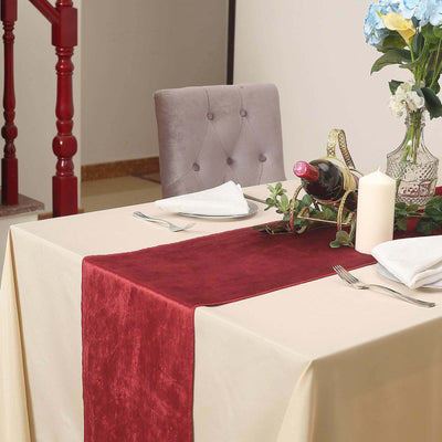 Premium Velvet Table Runner 12"x108" Burgundy - Sheen Finish Reusable Linen