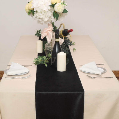 Premium Velvet Table Runner 12"x108" Black - Sheen Finish & Reusable Table Linen for Events