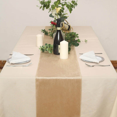 Premium Velvet Table Runner 12"x108" Champagne - Sheen Finish Reusable Linen