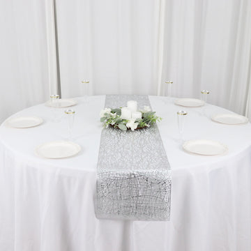 Add Glamour to Your Table with the Metallic Silver Non-Slip Plastic Woven Vinyl Table Runner