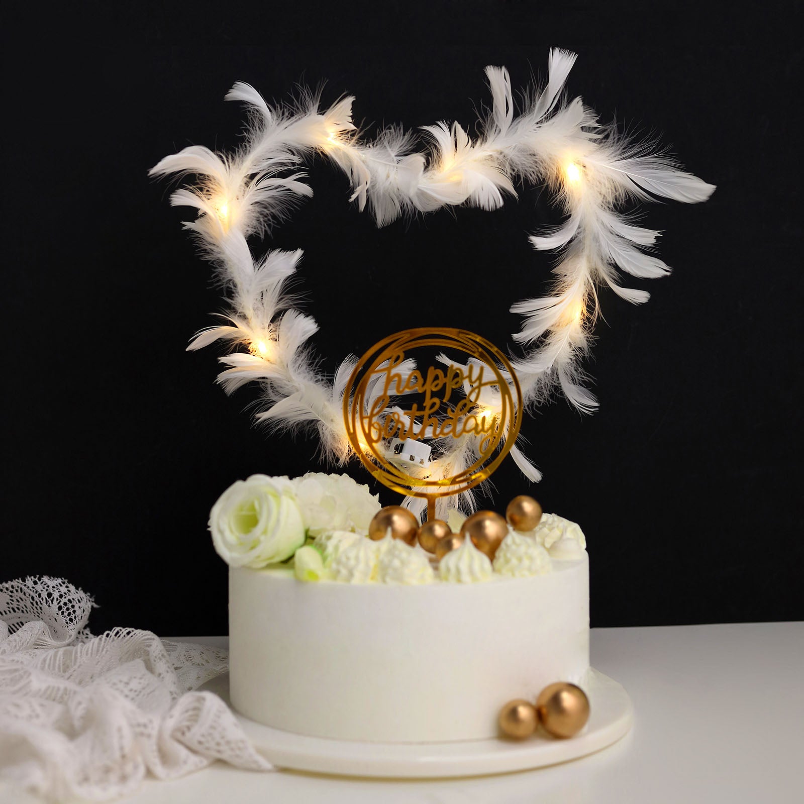 Amazon.com: Feather Cake Topper Decoration With LED Light For Anniversary  Birthday Party Wedding Baby Shower Birthday Party Favors (Angle wing,  White) : Grocery & Gourmet Food