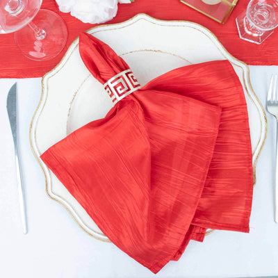 5 Pack Taffeta Napkins 20"x20" Red - Accordion Crinkle Cloth Napkins