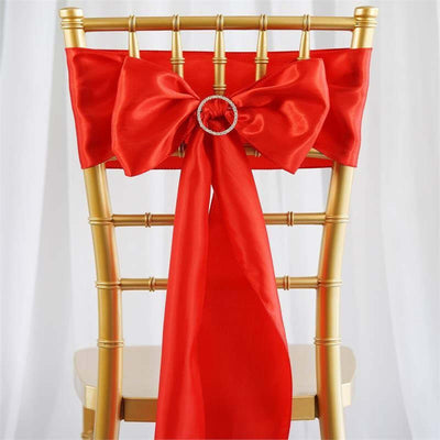 5 Pack Satin Chair Sashes 6"x106" Red - Reusable Chair Bows with Smooth Finish