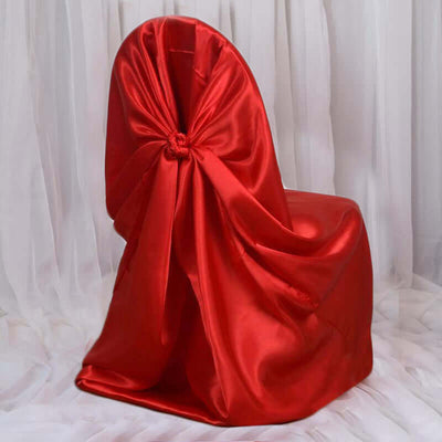 Satin Self-Tie Universal Chair Cover Red - Reusable Slip-On Slipcover for Folding, Dining, Banquet & Standard Size Chairs