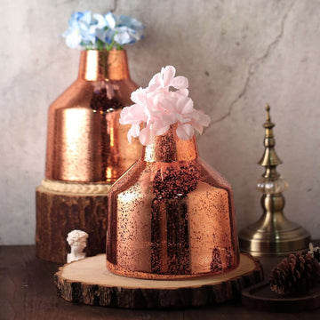 2 Pack Rose Gold Vessel Shaped Mercury Glass Vase Flower Centerpieces 8"