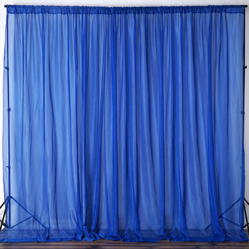 2 Pack Royal Blue Chiffon Backdrop Drape Curtains, Inherently Flame Resistant Sheer Premium Organza Event Divider Panels With Rod Pockets - 10ftx10ft