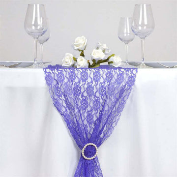 Royal Blue Floral Lace Table Runner 12"x108"