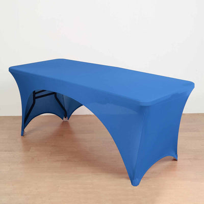 Stretch Spandex Rectangular Table Cover 72"x30" Royal Blue - Curved Open Back Fitted Tablecloth