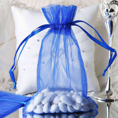 10 Pack Royal Blue Organza Drawstring Wedding Party Favor Bags 6"x9"