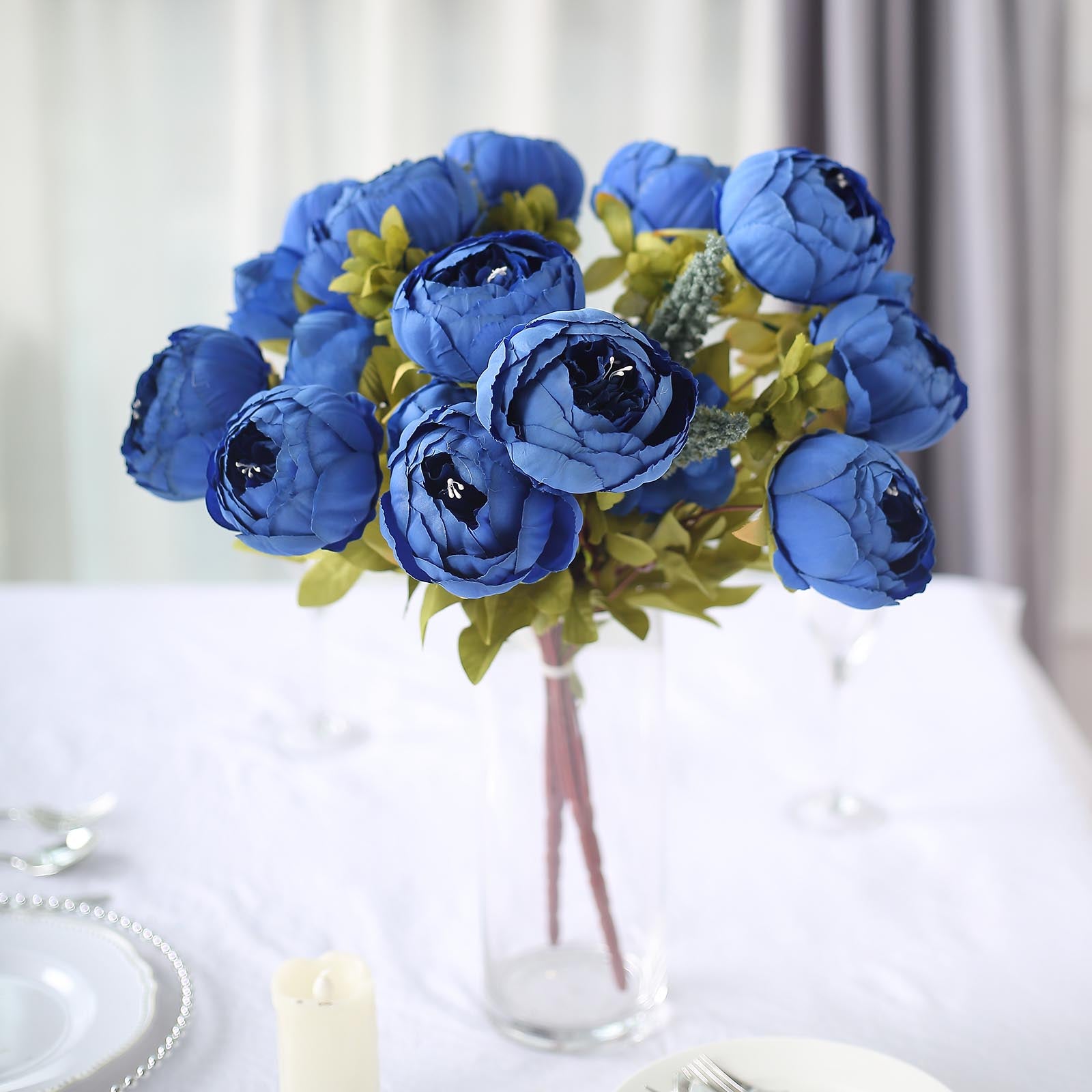 Efavormart 4 Pack | 12 Artificial Dusty Blue Mini Ranunculus Silk Flower  Arrangements, Faux Buttercup Floral Bouquets