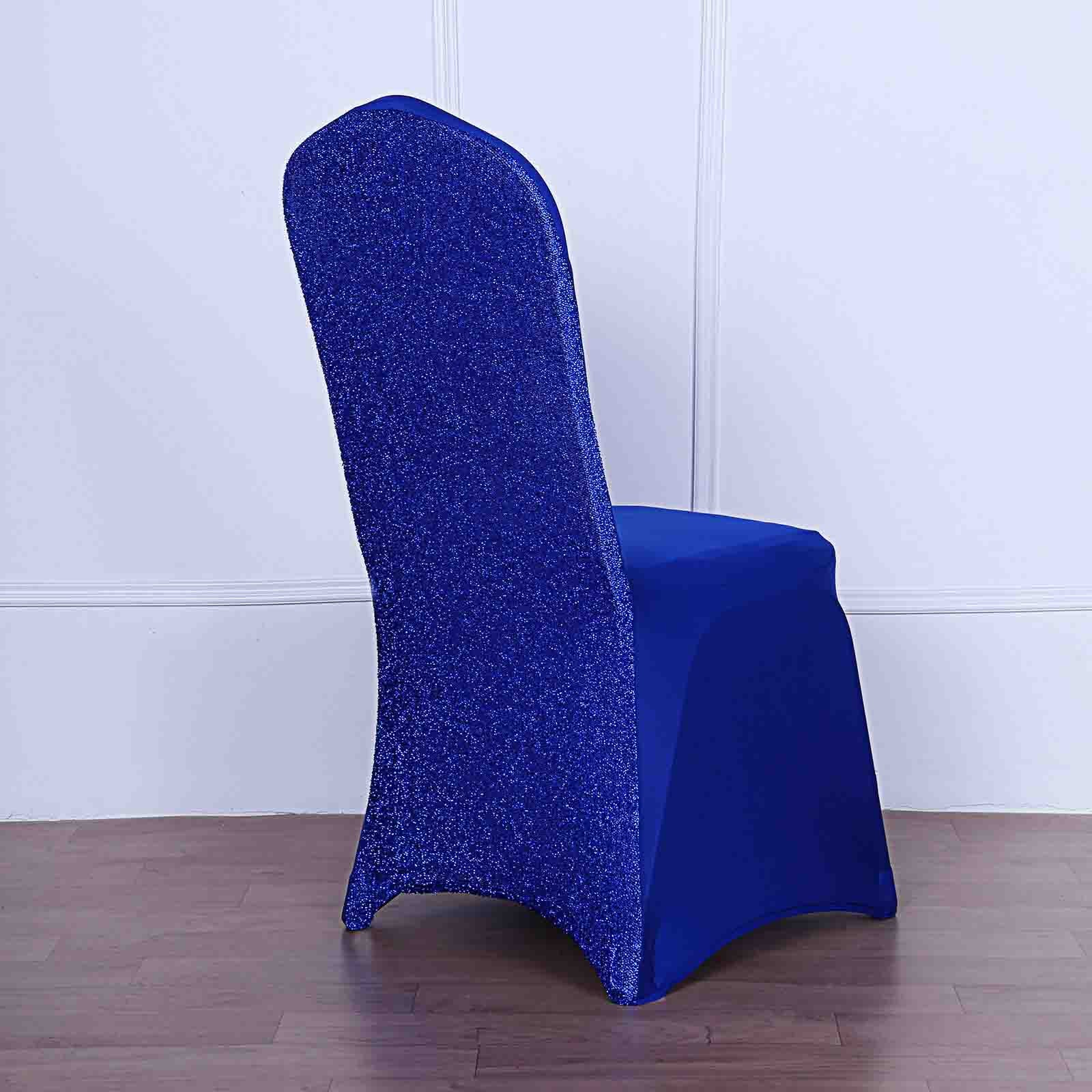 Black Spandex Stretch Banquet Chair Cover, Fitted With Metallic Shimmer  Tinsel Back