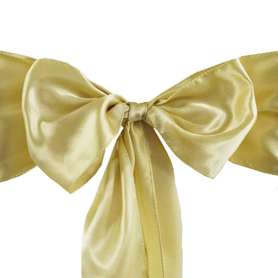 5 Pack Satin Chair Sashes 6"x106" Champagne - Reusable Chair Bows with Smooth Finish
