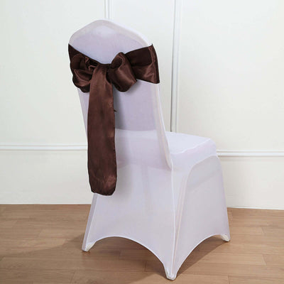 5 Pack Satin Chair Sashes 6"x106" Chocolate - Reusable Chair Bows with Smooth Finish