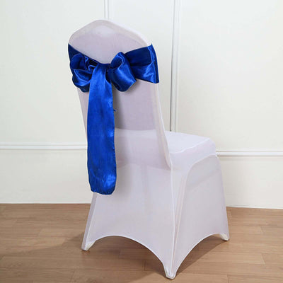5 Pack Satin Chair Sashes 6"x106" Royal Blue - Reusable Chair Bows with Smooth Finish