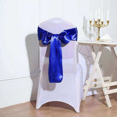 5 Pack Satin Chair Sashes 6"x106" Royal Blue - Reusable Chair Bows with Smooth Finish