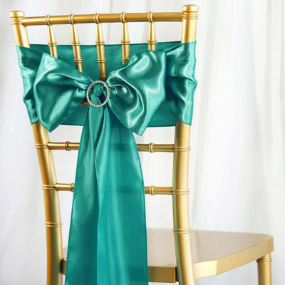 5 Pack Satin Chair Sashes 6"x106" Turquoise - Reusable Chair Bows with Smooth Finish