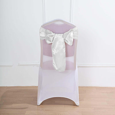 5 Pack Satin Chair Sashes 6"x106" White - Reusable Chair Bows with Smooth Luxurious Finish for Weddings & Banquets